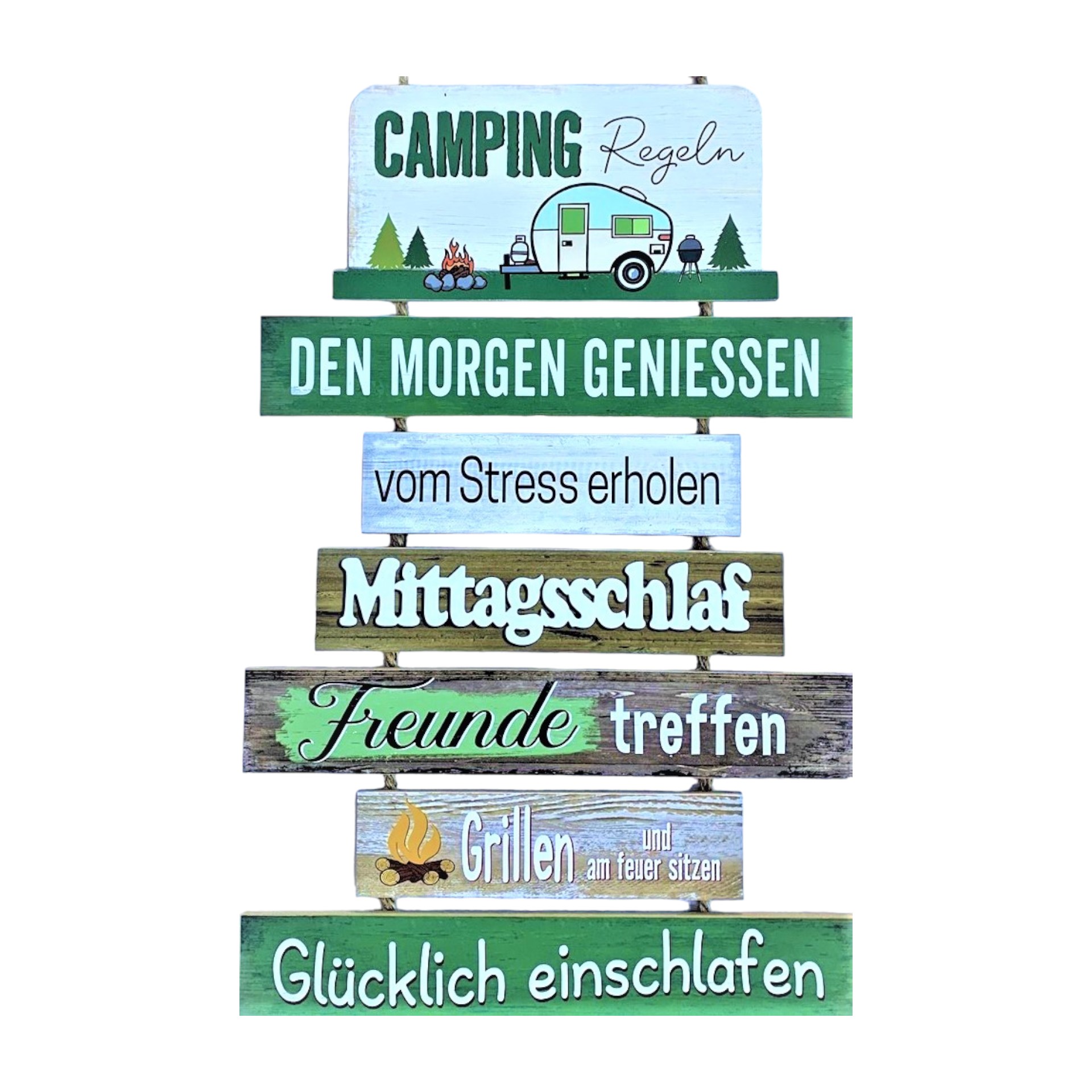 Darstellung von Holzschild Campingregeln...